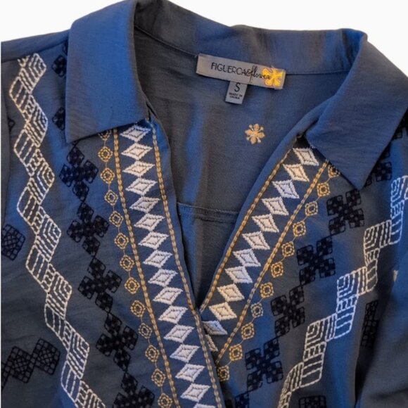 Figue & Scape Embroidered Smocked Hem Blouse - Size Small - Picture 1 of 4